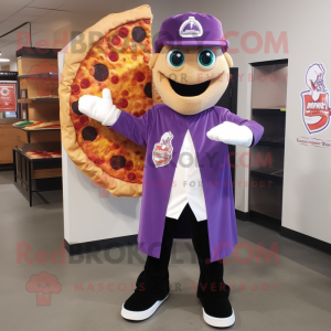 Lavender Pizza Slice mascot costume character dressed with a Jacket and Scarf clips