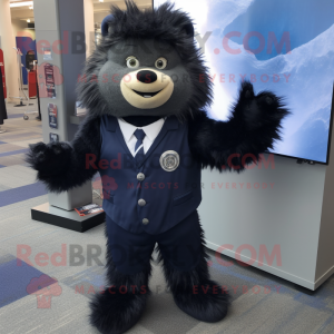 Navy Porcupine mascot costume character dressed with a Suit Pants and Bracelets