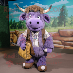 Lavender Buffalo mascot costume character dressed with a Cargo Shorts and Keychains