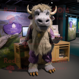 Lavender Buffalo mascot costume character dressed with a Cargo Shorts and Keychains