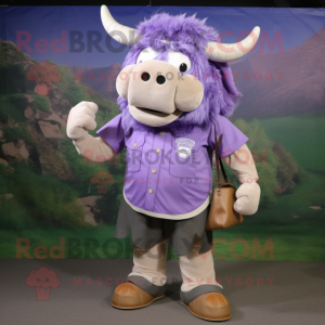 Lavender Buffalo mascot costume character dressed with a Cargo Shorts and Keychains