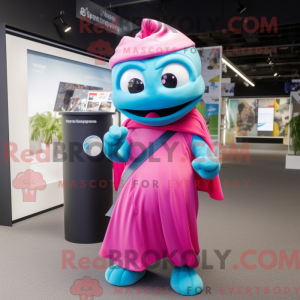 Maskot-karakter av en cyan...