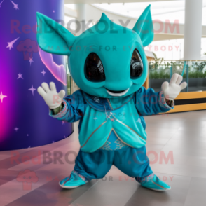 Turquoise Manta Ray mascot costume character dressed with a Chinos and Bracelets