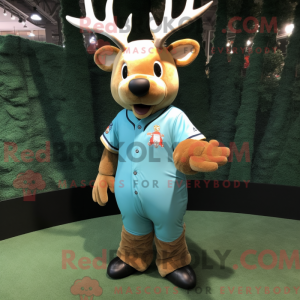 Maskotfigur af en cyan elg...