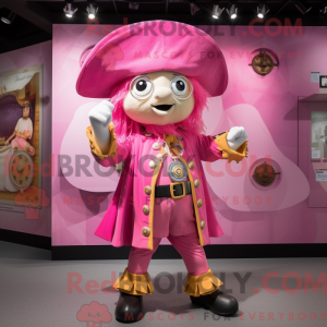 Maskotkarakter av en rosa...