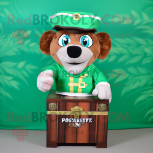 Forest Green Treasure Chest mascot costume character dressed with a Rash Guard and Hats