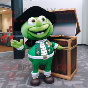 Forest Green Treasure Chest mascot costume character dressed with a Rash Guard and Hats