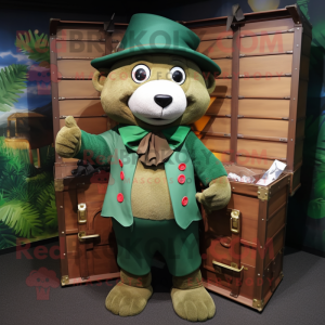Forest Green Treasure Chest mascot costume character dressed with a Rash Guard and Hats