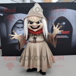 Tan Vampire mascot costume character dressed with a Pleated Skirt and Beanies