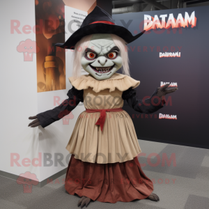 Tan Vampire mascot costume character dressed with a Pleated Skirt and Beanies