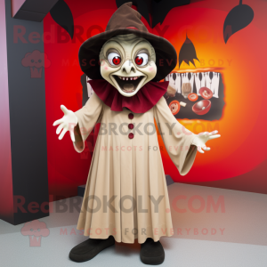 Tan Vampire mascot costume character dressed with a Pleated Skirt and Beanies