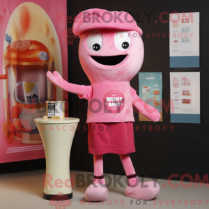 Maskotkarakter av en rosa...