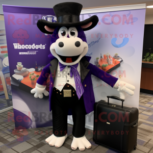 Lavender Beef Stroganoff mascot costume character dressed with a Tuxedo and Briefcases