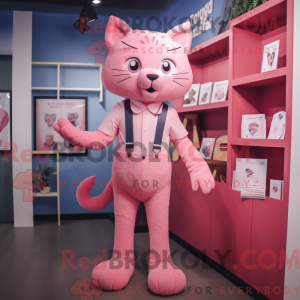 Maskotkarakter av en rosa...