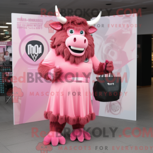 Maskotkarakter av en rosa...