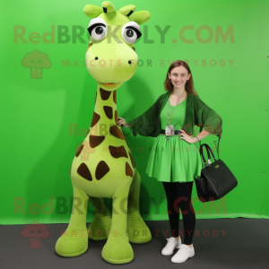 Forest Green Giraffe mascot costume character dressed with a Maxi Skirt and Wallets