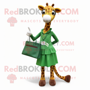 Forest Green Giraffe mascot costume character dressed with a Maxi Skirt and Wallets