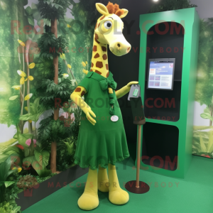 Forest Green Giraffe mascot costume character dressed with a Maxi Skirt and Wallets