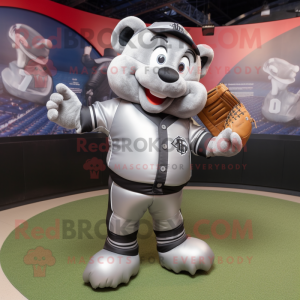 Silver Baseball Glove mascot costume character dressed with a Leather Jacket and Handbags