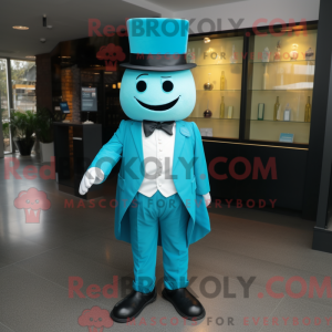Maskot karakter af en cyan...