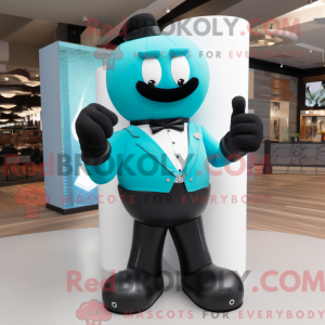 Maskotkarakter af en cyan...