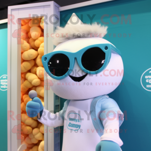 White Candy mascot costume character dressed with a Vest and Sunglasses