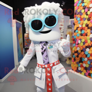 White Candy mascot costume character dressed with a Vest and Sunglasses