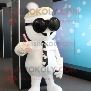 White Candy mascot costume character dressed with a Vest and Sunglasses