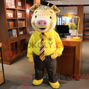Maskot karakter af en gul...