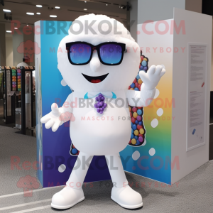 White Candy mascot costume character dressed with a Vest and Sunglasses