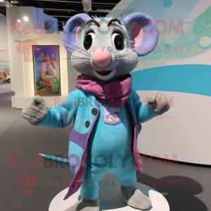 Cyan Rat maskot drakt figur...