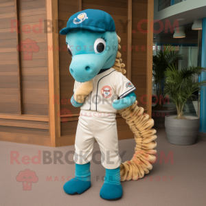 nan Sea Horse mascot costume character dressed with a Baseball Tee and Foot pads