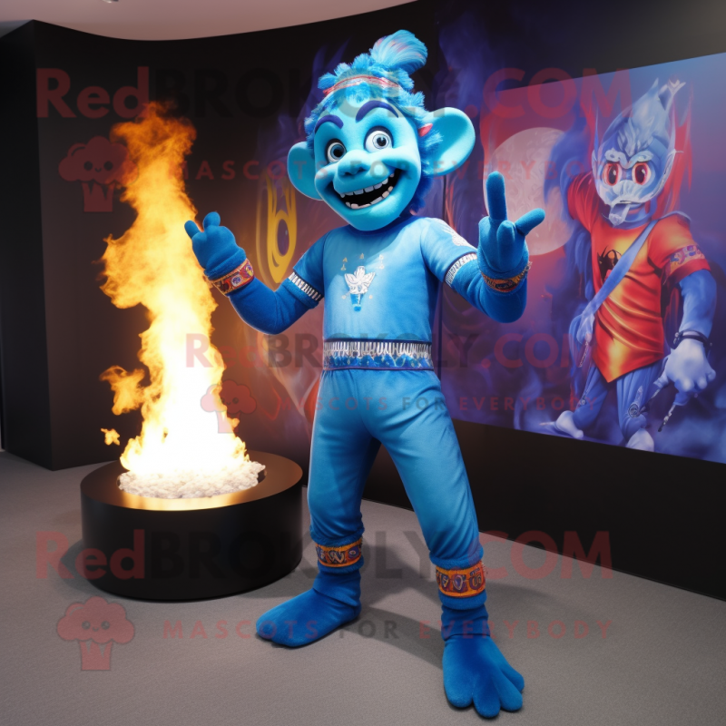 Blue Fire Eater mascot costume character dressed with a Rash Guard and Anklets