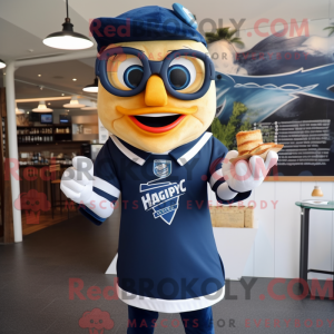 Maskotfigur af en Navy Fish...