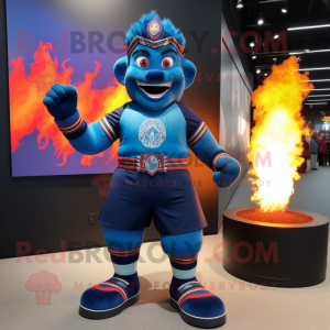 Blue Fire Eater mascot costume character dressed with a Rash Guard and Anklets
