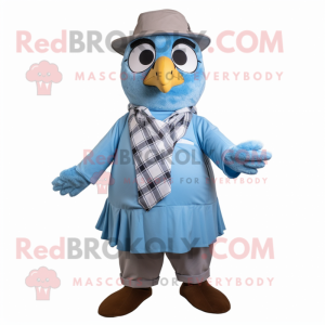 Sky Blue Quail mascot costume character dressed with a Dress Shirt and Wraps