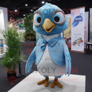 Sky Blue Quail mascot costume character dressed with a Dress Shirt and Wraps