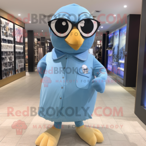 Sky Blue Quail mascot costume character dressed with a Dress Shirt and Wraps