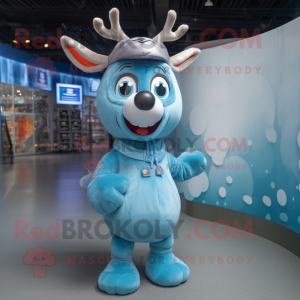 Sky Blue Reindeer mascot costume character dressed with a Romper and Hats