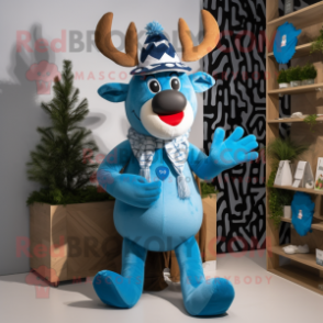 Sky Blue Reindeer mascot costume character dressed with a Romper and Hats