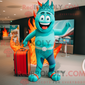 Maskotfigur af en Teal Fire...