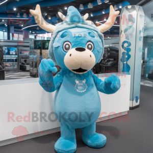 Sky Blue Reindeer mascot costume character dressed with a Romper and Hats