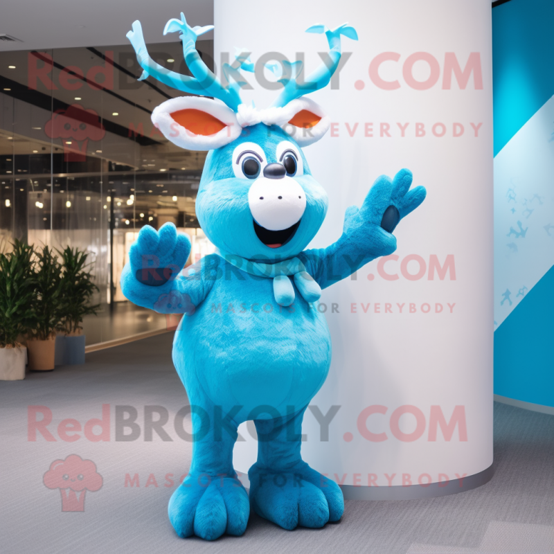 Sky Blue Reindeer mascot costume character dressed with a Romper and Hats