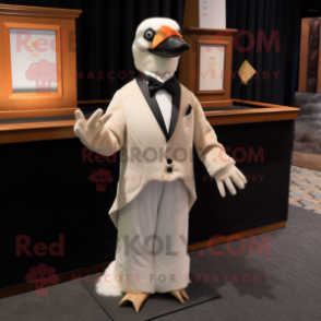 Beige Pigeon mascot costume character dressed with a Tuxedo and Hairpins