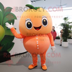 Peach Grapefruit mascot costume character dressed with a Jumpsuit and Rings