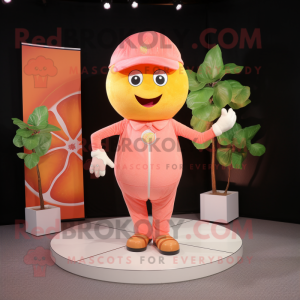 Peach Grapefruit mascot costume character dressed with a Jumpsuit and Rings