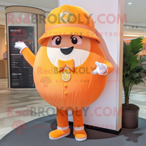 Peach Grapefruit mascot costume character dressed with a Jumpsuit and Rings