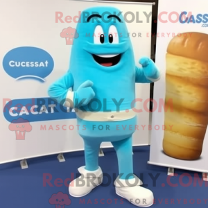 Maskotkarakter af en cyan...