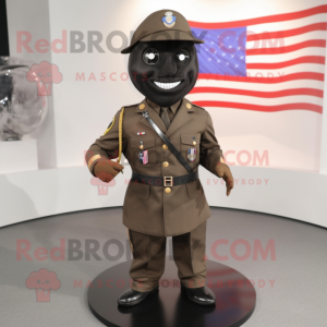 Black American Soldier mascot costume character dressed with a Bikini and Shawl pins