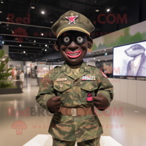 Black American Soldier mascot costume character dressed with a Bikini and Shawl pins